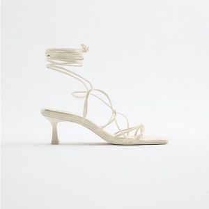 Zara lace up heeled leather sandals in Off White